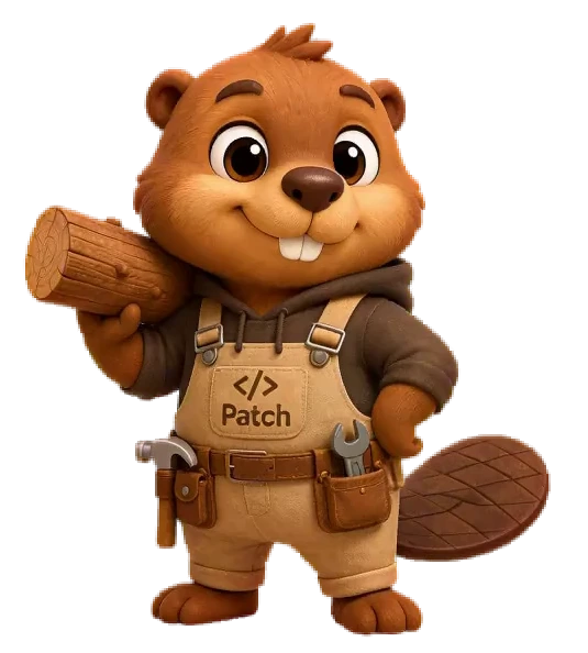 Patch thinking beside a branded infographic