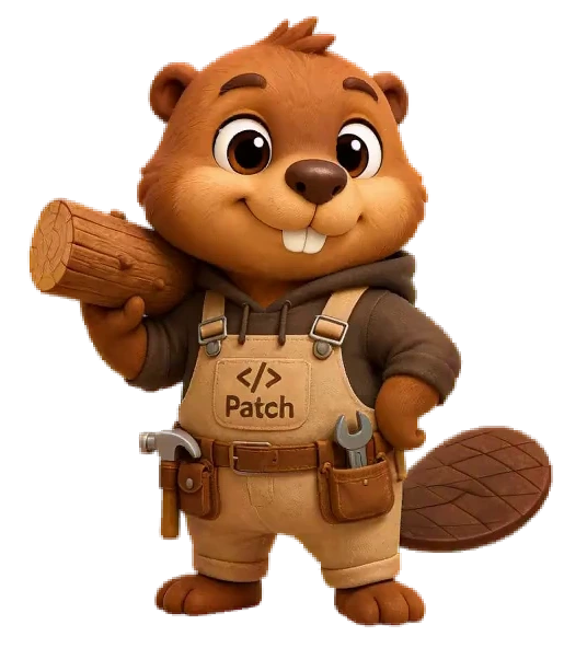 Patch gesturing toward the website call to action